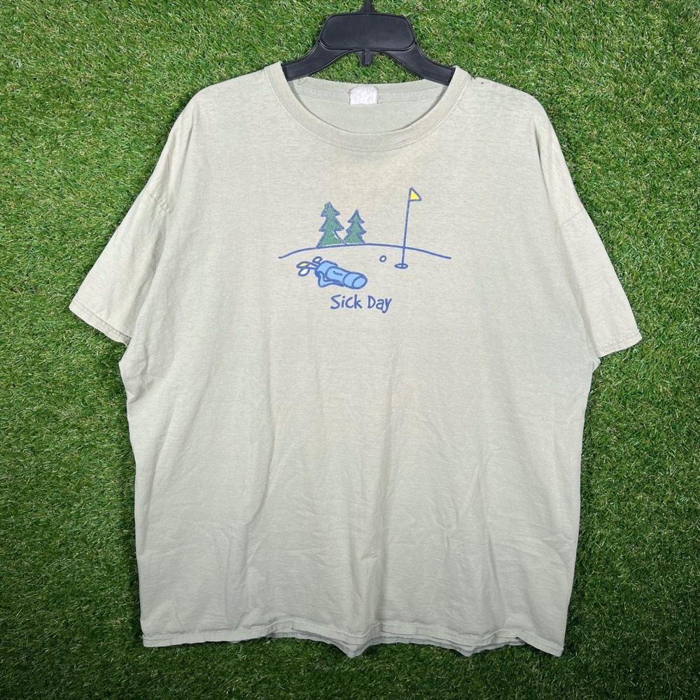 Vintage Sick Day Golf Graphic T-Shirt Mens‎ XL Sage Green Distressed 3250